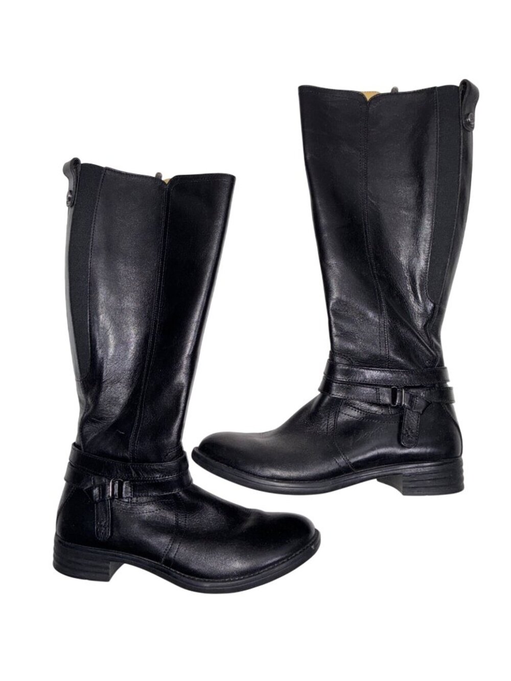 Bussola Black Leather Knee-High Riding Boots Style Trapani Size 38 Side Zipper